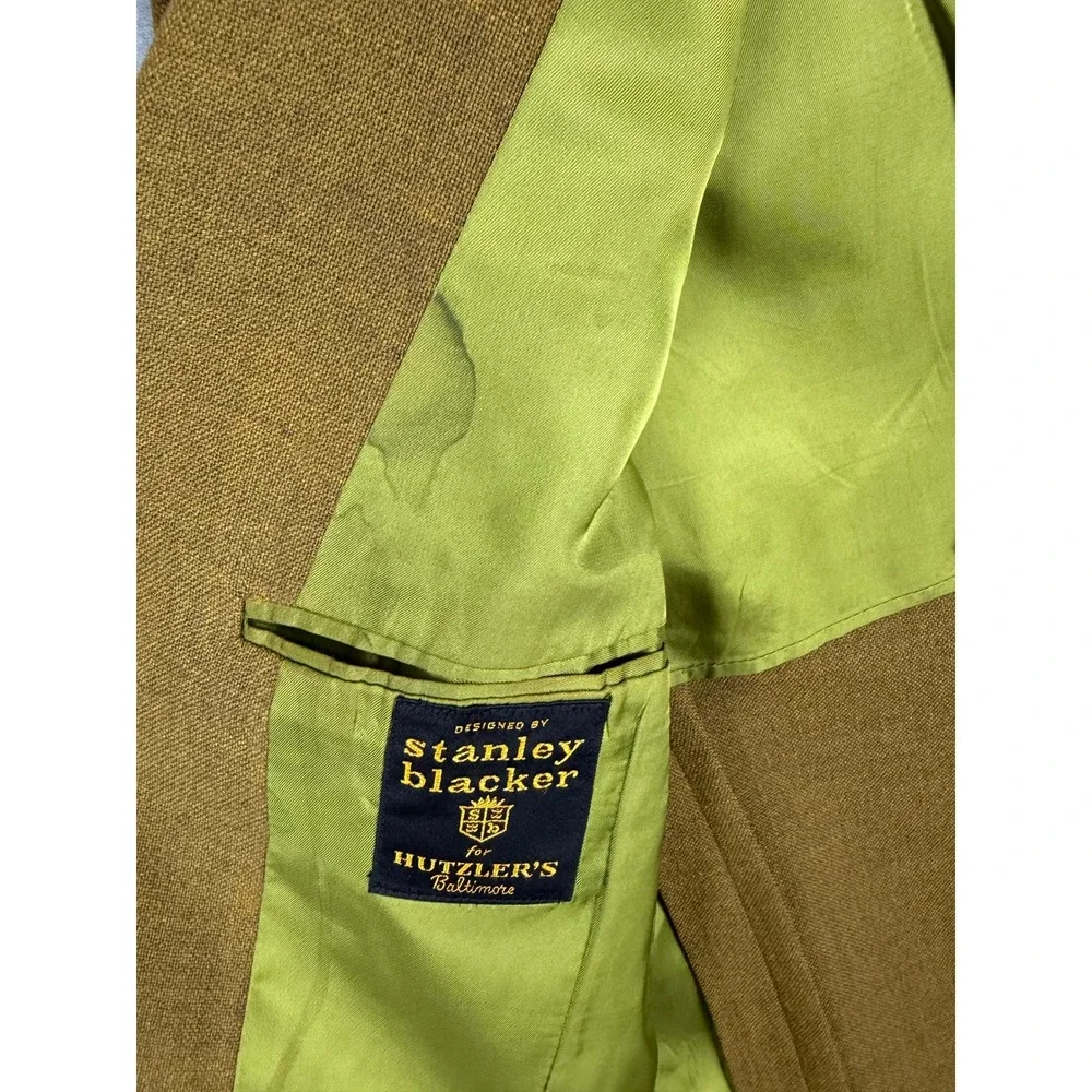 Vintage Stanley Blacker Hutzlers‎ Olive Green Hopsack Wool Blazer Gold 40R 60s
